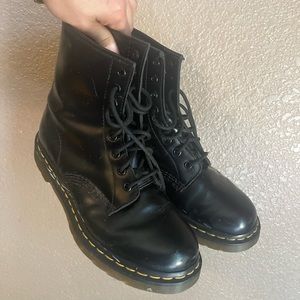 Doc Martins, black combat boots, never worn; open box